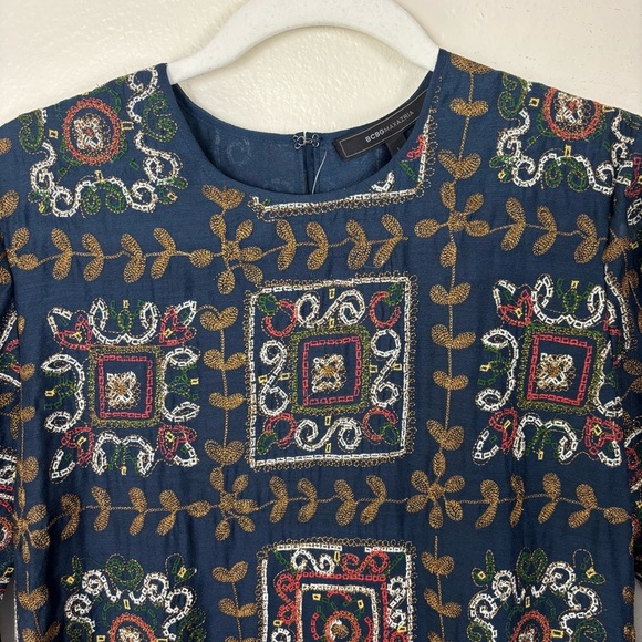 BCBG Maxazria Maxi Dress Womens Sz S Multicolor Embroidery Long Sleeve Blue Boho - Picture 3 of 7